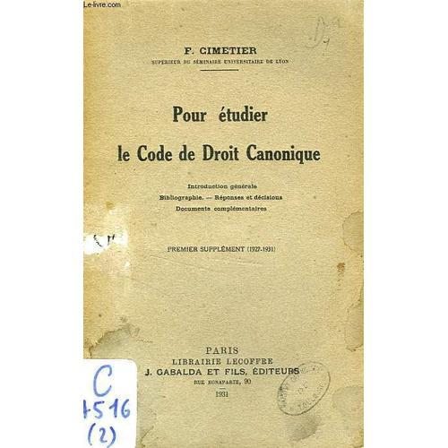 Pour Etudier Le Code De Droit Canonique, 1er Supplement on Productcaster.