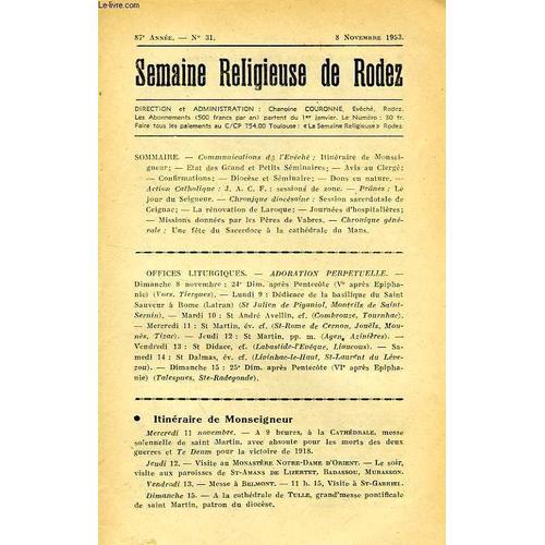 Semaine Religieuse De Rodez, N° 31, Nov. 1953 on Productcaster.