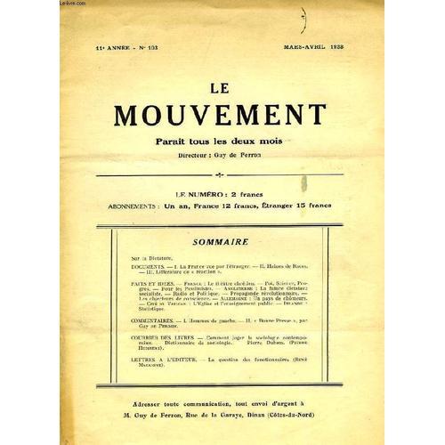 Le Mouvement, 11e Annee, N° 103, Mars-Avril 1933 on Productcaster.