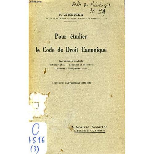 Pour Etudier Le Code De Droit Canonique, 2e Supplement on Productcaster.