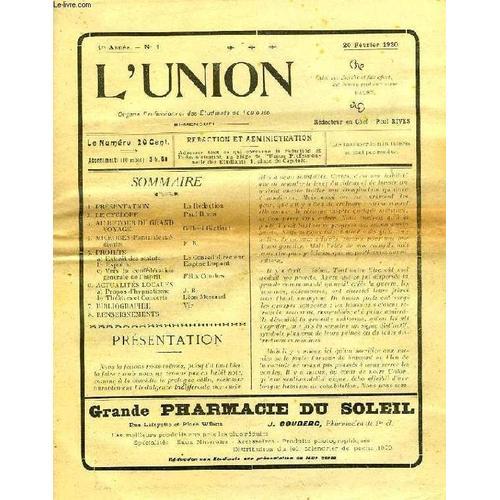 L'union Des Etudiants, 1re Annee, N° 1-9, Fev.-Dec. 1920, Organe Pr... on Productcaster.