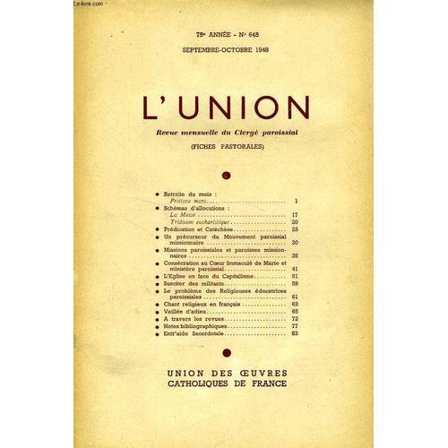 L'union, Revue Mensuelle Du Clerge Paroissial (Fiches Pastorales), ... on Productcaster.