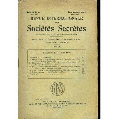 Revue Internationale Des Sociétés Secrètes. N°12, Tome Xxi on Productcaster.