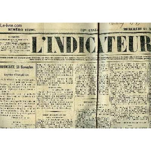 L'indicateur N°15296 - 52ème Année, Du Mercredi 21 Novembre 1855 on Productcaster.