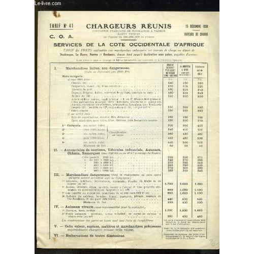 Feuille De Tarifs N°41 . Services De La Côte Occidentale D'afrique on Productcaster.