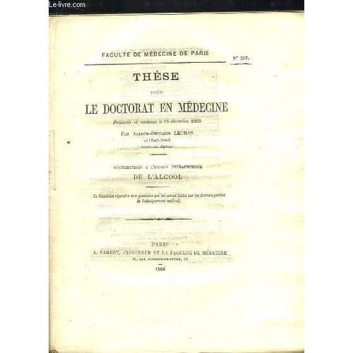 Contributions À L'emploi Thérapeutique De L'alcool. Thèse Pour Le D... on Productcaster.