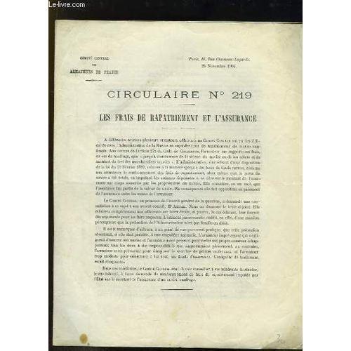 Circulaire N°129 : Les Frais De Rapatriement Et L'assurance on Productcaster.