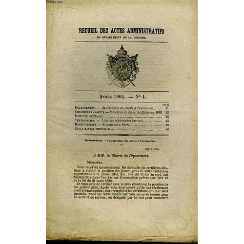 Recueil Des Actes Administratifs Du Département De La Gironde N°4 -... on Productcaster.