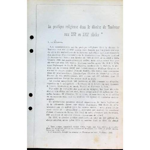 La Pratique Religieuse Dans Le Diocèse De Toulouse Aux Xvie Et Xvii... on Productcaster.