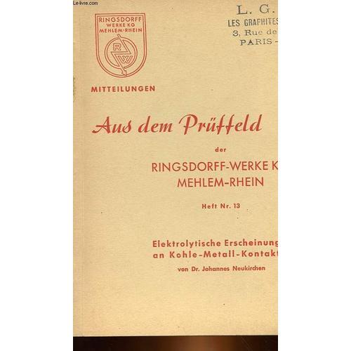 Aus Dem Pruffeld Der Ringsdorff-Verke Kg Mehlem-Rehin - Heft Nr 13 ... on Productcaster.