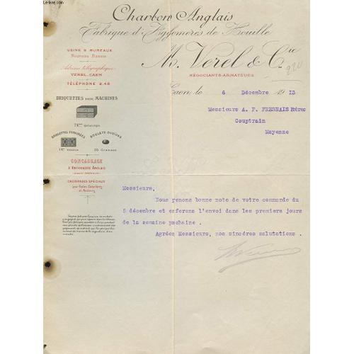 1 Facture Ancienne - Charbon Anglais - Fabrique D'aglomeres De Ouil... on Productcaster.