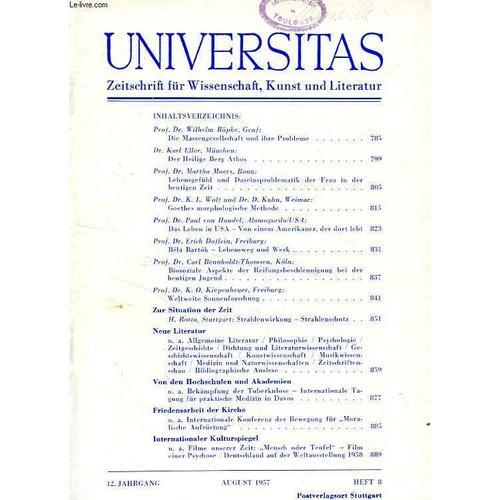 Universitas, 12. Jahrgang, Heft 8, August 1957, Zeitschrift Fur Wis... on Productcaster.