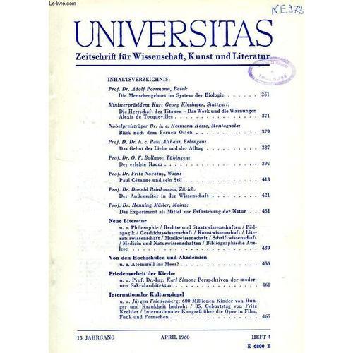 Universitas, 15. Jahrgang, Heft 4, April 1960, Zeitschrift Fur Wiss... on Productcaster.