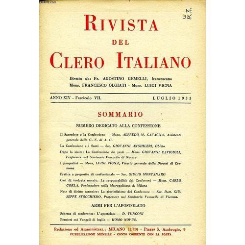 Rivista Del Clero Italiano, Anno Xiv, Fasc. 7, Luglio 1933 on Productcaster.