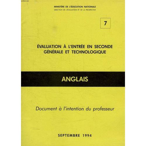 Evaluation A L'entree En Seconde Generale Et Technologique, Anglais... on Productcaster.