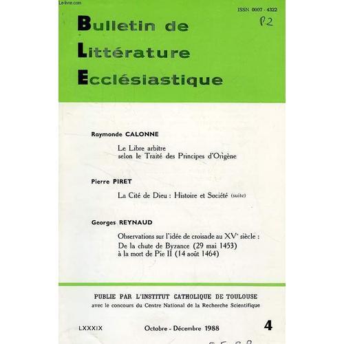 Bulletin De Litterature Ecclesiastique, Lxxxix, N° 4, Oct.-Dec. 1988 on Productcaster.