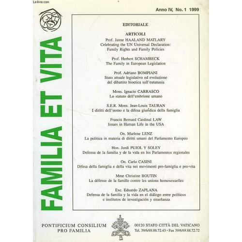 Familia Et Vita, Anno Iv, N° 1, 1999 on Productcaster.