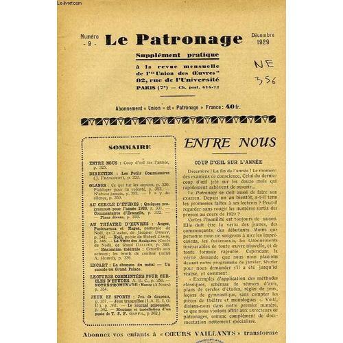 Le Patronage, N° 9, Dec. 1929, Supplement Pratique A La Revue Mensu... on Productcaster.