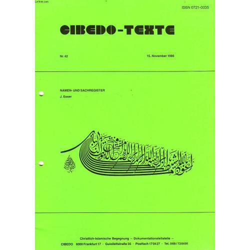 Cibedo-Texte, Nr. 42, Nov. 1986, Namn- Und Sachregister on Productcaster.