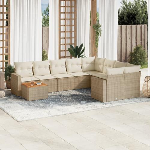 Vidaxl Salon De Jardin Avec Coussins 10 Pcs Beige Résine Tressée on Productcaster.