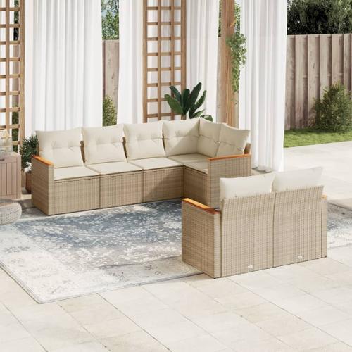 Vidaxl Salon De Jardin Avec Coussins 7 Pcs Beige Résine Tressée on Productcaster.