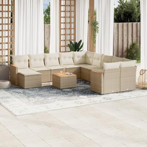 Vidaxl Salon De Jardin Avec Coussins 12 Pcs Beige Résine Tressée on Productcaster.