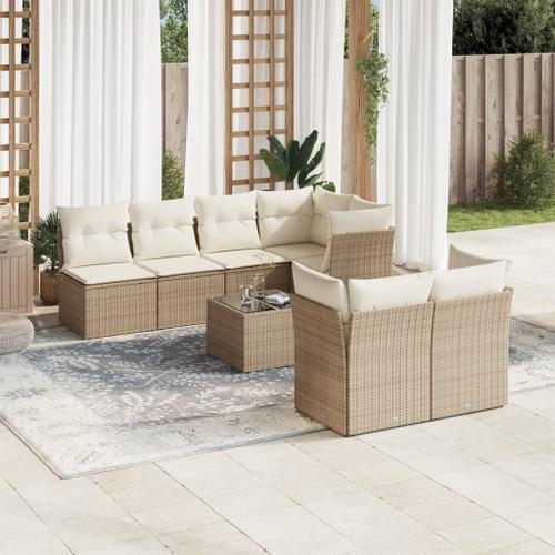 Vidaxl Salon De Jardin Avec Coussins 8 Pcs Beige Résine Tressée on Productcaster.