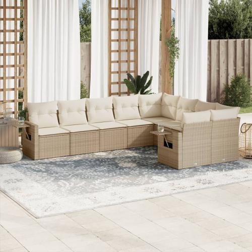 Vidaxl Salon De Jardin Avec Coussins 9 Pcs Beige Résine Tressée on Productcaster.