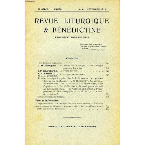 Revue Liturgique & Benedictine, Iie Serie, 1re Annee, N° 11, Nov. 1... on Productcaster.