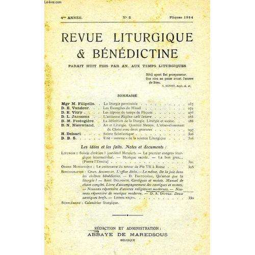 Revue Liturgique & Benedictine, Iie Serie, 4e Annee, N° 5, Pâques 1... on Productcaster.