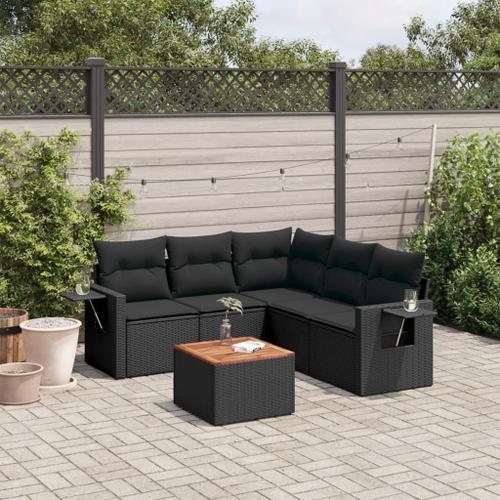 Vidaxl Salon De Jardin 6 Pcs Avec Coussins Noir Résine Tressée on Productcaster.