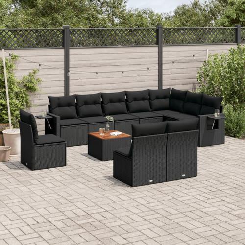 Vidaxl Salon De Jardin 11 Pcs Avec Coussins Noir Résine Tressée on Productcaster.