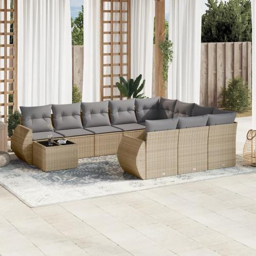 Vidaxl Salon De Jardin 11 Pcs Avec Coussins Beige Résine Tressée on Productcaster.