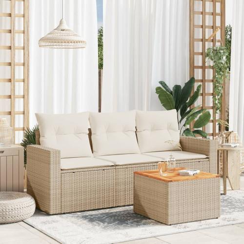 Vidaxl Salon De Jardin Avec Coussins 4 Pcs Beige Résine Tressée on Productcaster.