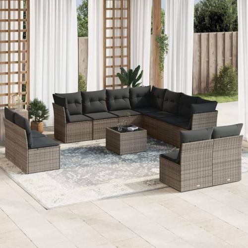 Vidaxl Salon De Jardin Avec Coussins 12 Pcs Gris Résine Tressée on Productcaster.