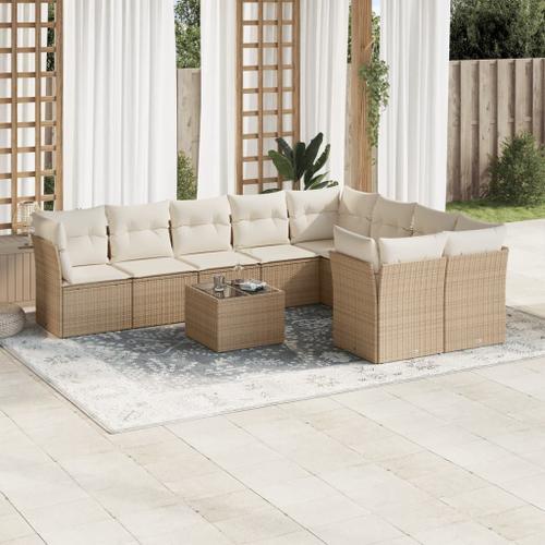 Vidaxl Salon De Jardin Avec Coussins 10 Pcs Beige Résine Tressée on Productcaster.