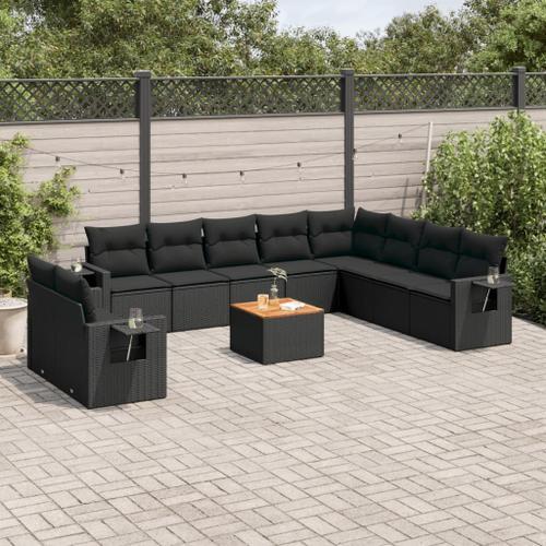 Vidaxl Salon De Jardin 11 Pcs Avec Coussins Noir Résine Tressée on Productcaster.