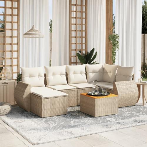 Vidaxl Salon De Jardin Avec Coussins 7 Pcs Beige Résine Tressée on Productcaster.