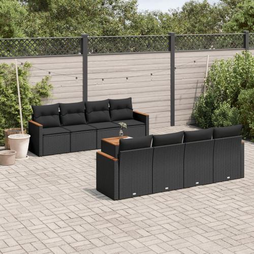 Vidaxl Salon De Jardin 9 Pcs Avec Coussins Noir Résine Tressée on Productcaster.