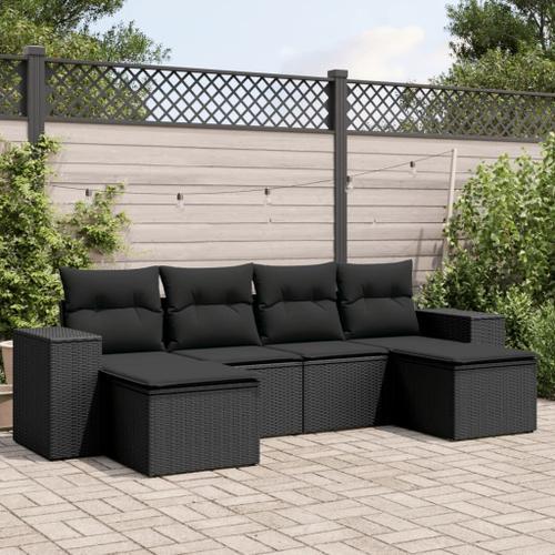 Vidaxl Salon De Jardin 6 Pcs Avec Coussins Noir Résine Tressée on Productcaster.