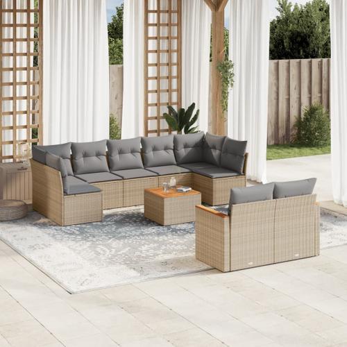 Vidaxl Salon De Jardin Avec Coussins 10 Pcs Beige Résine Tressée on Productcaster.