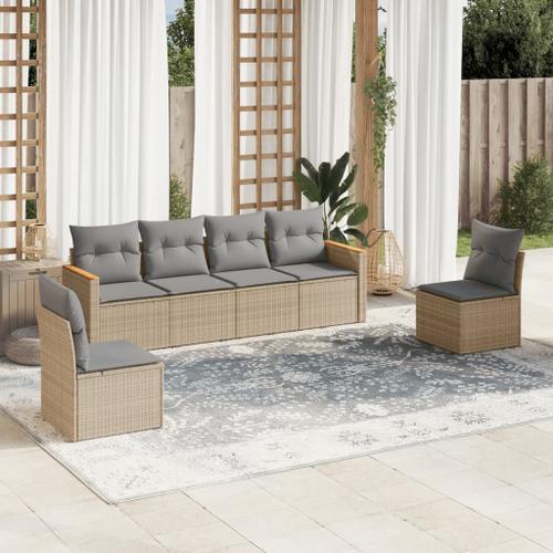 Vidaxl Salon De Jardin Avec Coussins 6 Pcs Beige Résine Tressée on Productcaster.