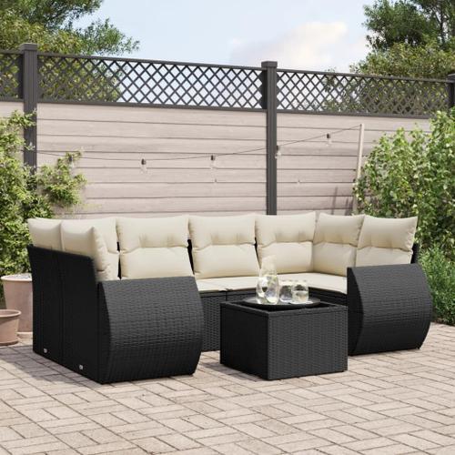 Vidaxl Salon De Jardin 7 Pcs Avec Coussins Noir Résine Tressée on Productcaster.