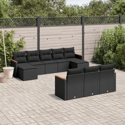 Vidaxl Salon De Jardin 10 Pcs Avec Coussins Noir Résine Tressée on Productcaster.