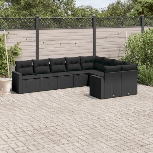 Vidaxl Salon De Jardin 9 Pcs Avec Coussins Noir Résine Tressée on Productcaster.