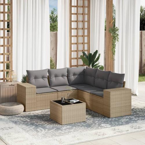 Vidaxl Salon De Jardin Avec Coussins 6 Pcs Beige Résine Tressée on Productcaster.