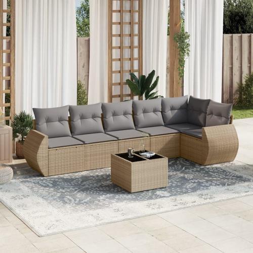 Vidaxl Salon De Jardin Avec Coussins 7 Pcs Beige Résine Tressée on Productcaster.