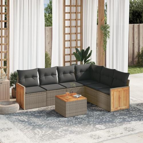 Vidaxl Salon De Jardin Avec Coussins 7 Pcs Gris Résine Tressée on Productcaster.