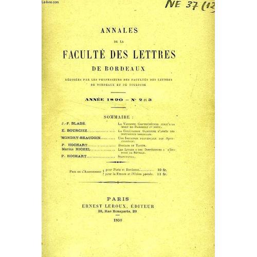 Annales De La Faculte Des Lettres De Bordeaux, N° 2-3, 1890 on Productcaster.