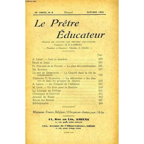 Le Pretre Educateur, 36e Annee (Nouvelle Serie), N° 8, Oct. 1936 on Productcaster.